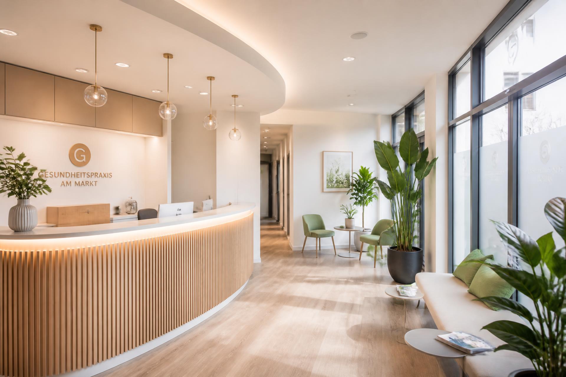 Helle, moderne Praxisrezeption mit Wartebereich